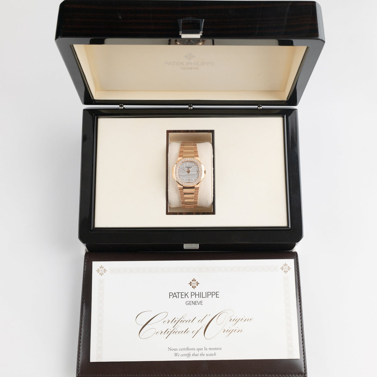 Patek Philippe Nautilus 7010/1R-011 'Ladies' Rose Gold Silver Dial Diamond Bezel Quartz