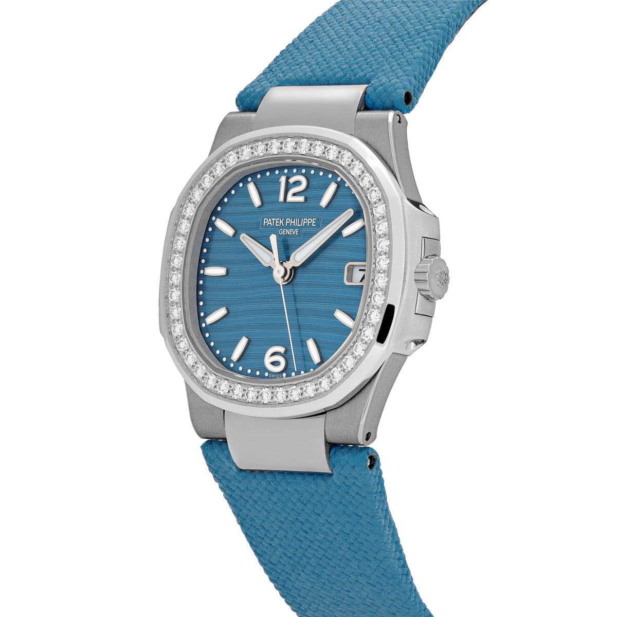 Patek Philippe Nautilus 7010G-013 'Ladies' White Gold Blue Dial Diamond Bezel