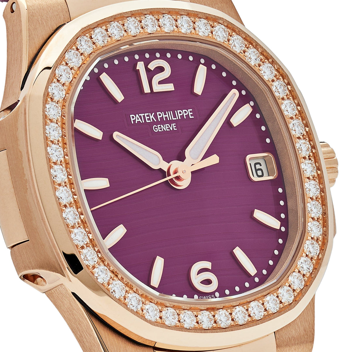 Patek Philippe Nautilus 7010R-013 'Ladies' Rose Gold Purple Dial Diamond Bezel