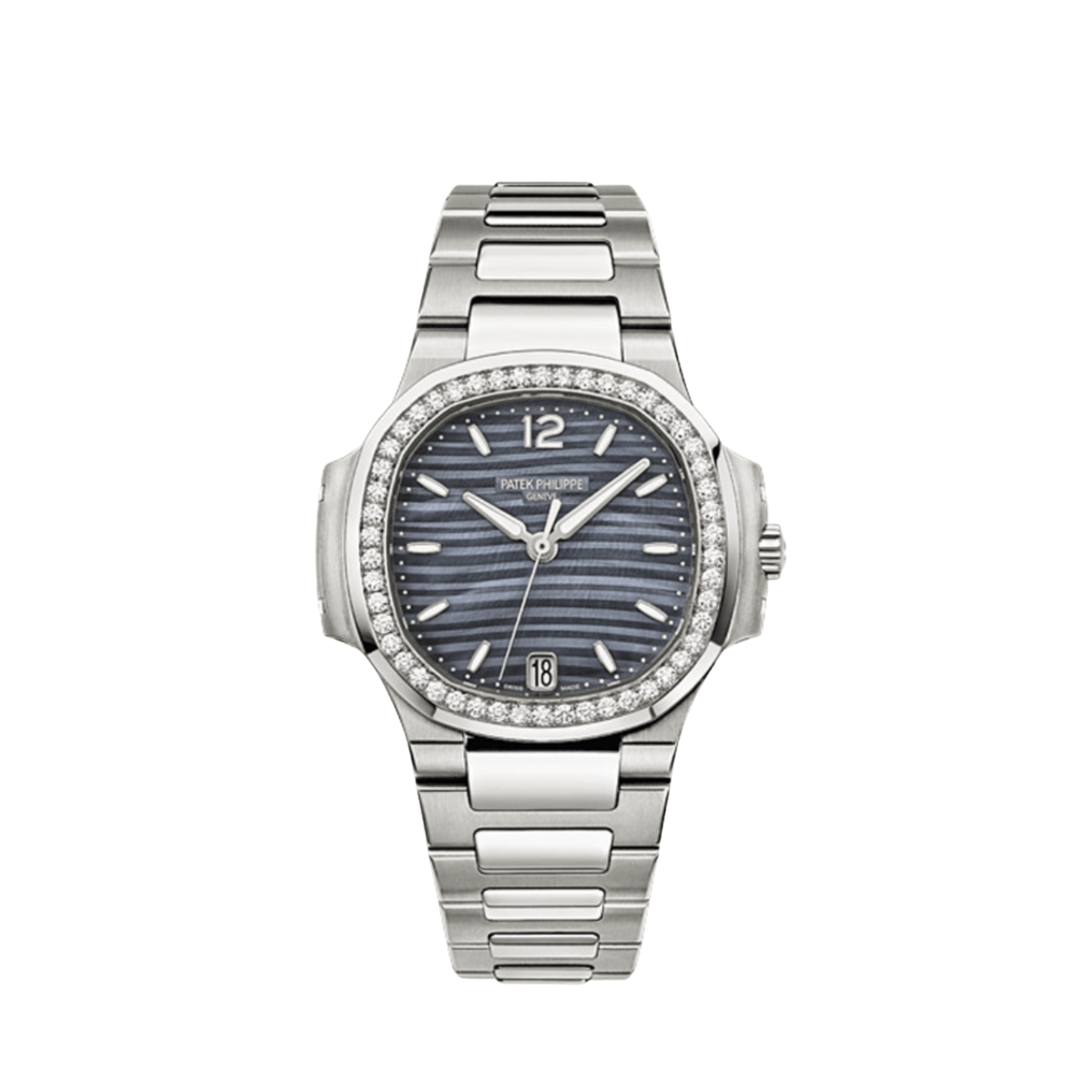 Patek Philippe Nautilus 7018/1A-010 'Ladies' Stainless Steel Blue Mother Of Pearl Dial Diamond Bezel