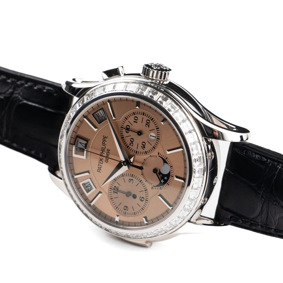 Patek Philippe Grand Complications 5208/300P-010 Minute Repeater Perpetual Calendar Chronograph Platinum Salmon Dial Diamond Baguette Bezel (2021)