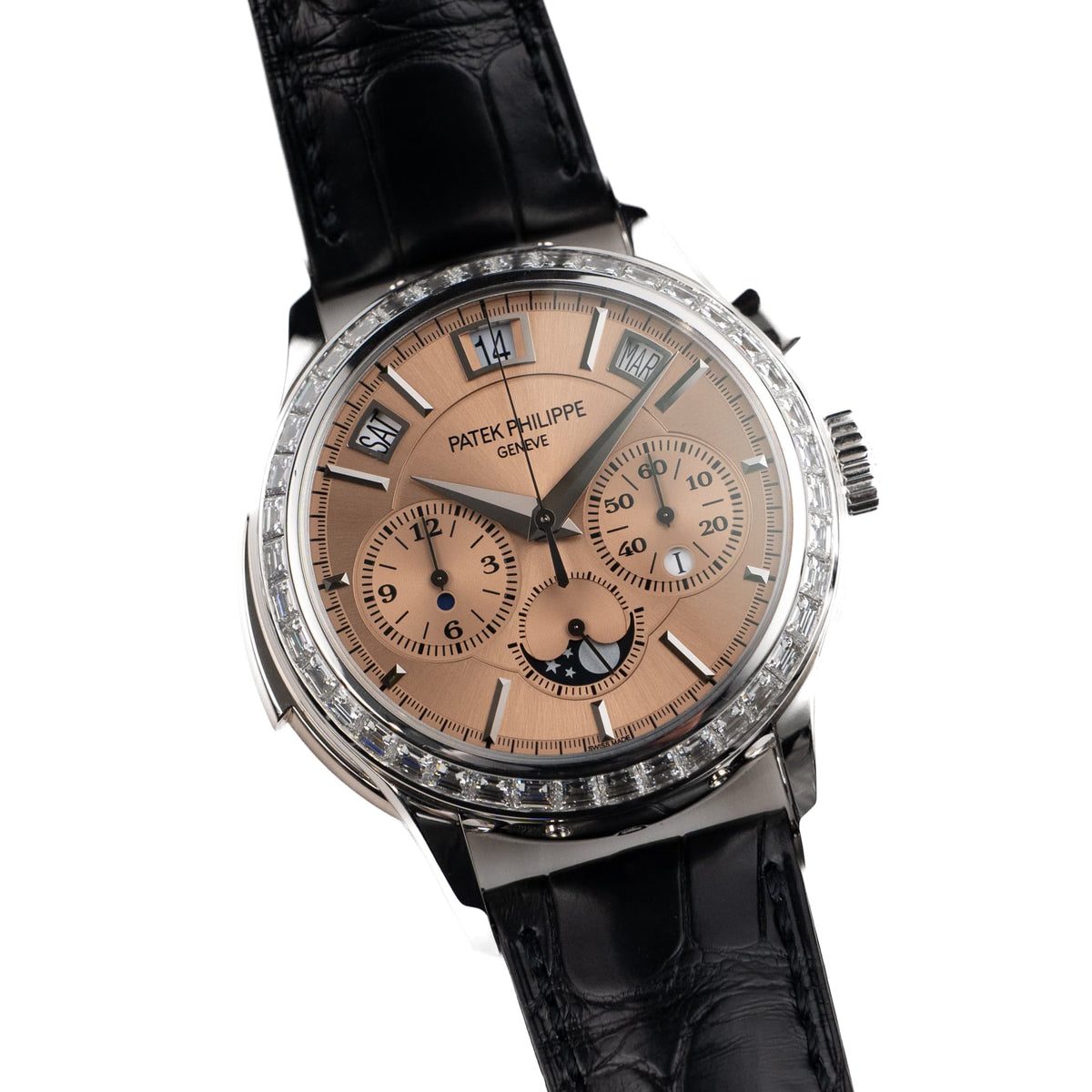 Patek Philippe Grand Complications 5208/300P-010 Minute Repeater Perpetual Calendar Chronograph Platinum Salmon Dial Diamond Baguette Bezel (2021)