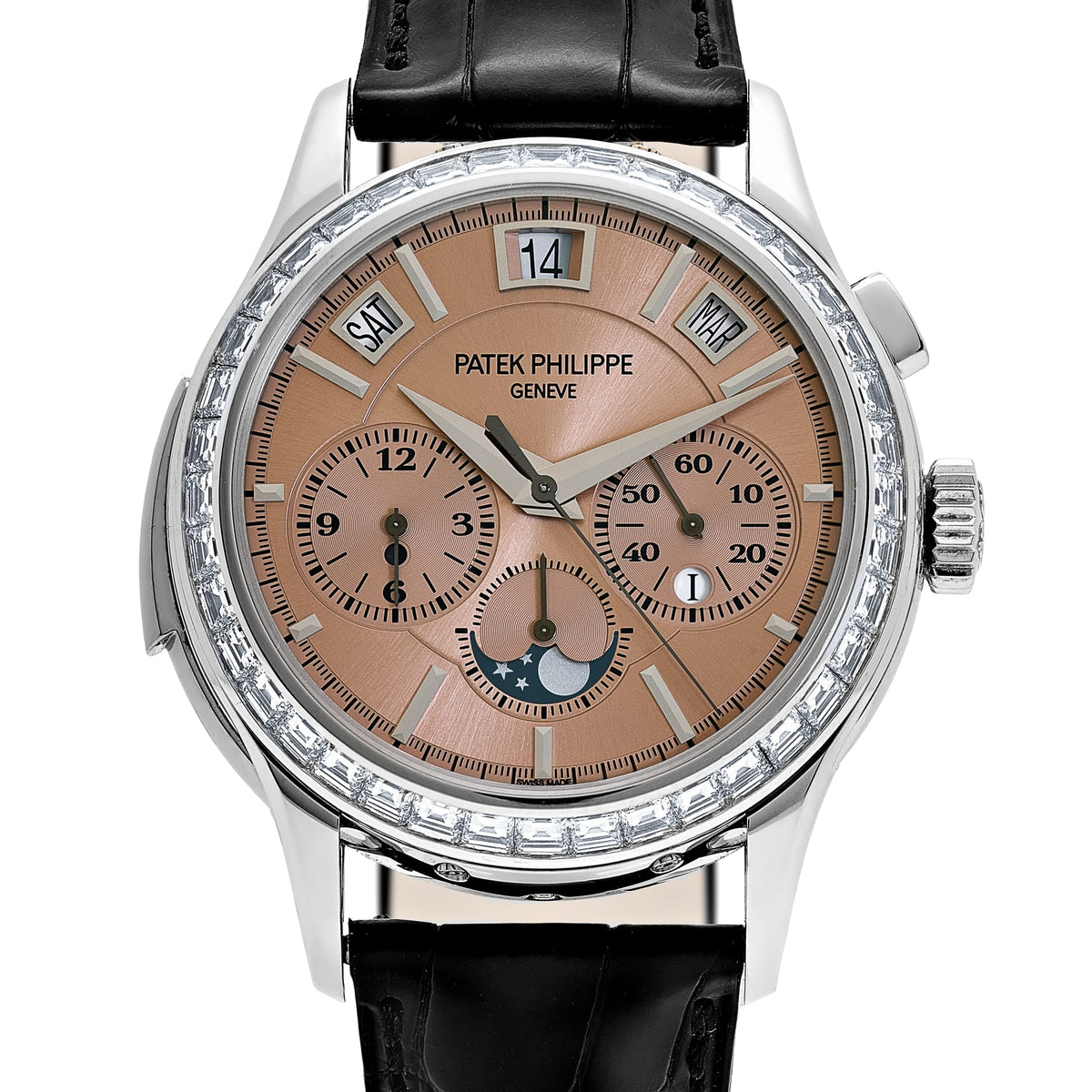 Patek Philippe Grand Complications 5208/300P-010 Minute Repeater Perpetual Calendar Chronograph Platinum Salmon Dial Diamond Baguette Bezel (2021)