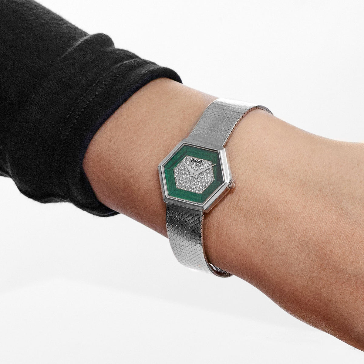 Piaget 9557B2 Hexagon White Gold Malachite Diamond Dial