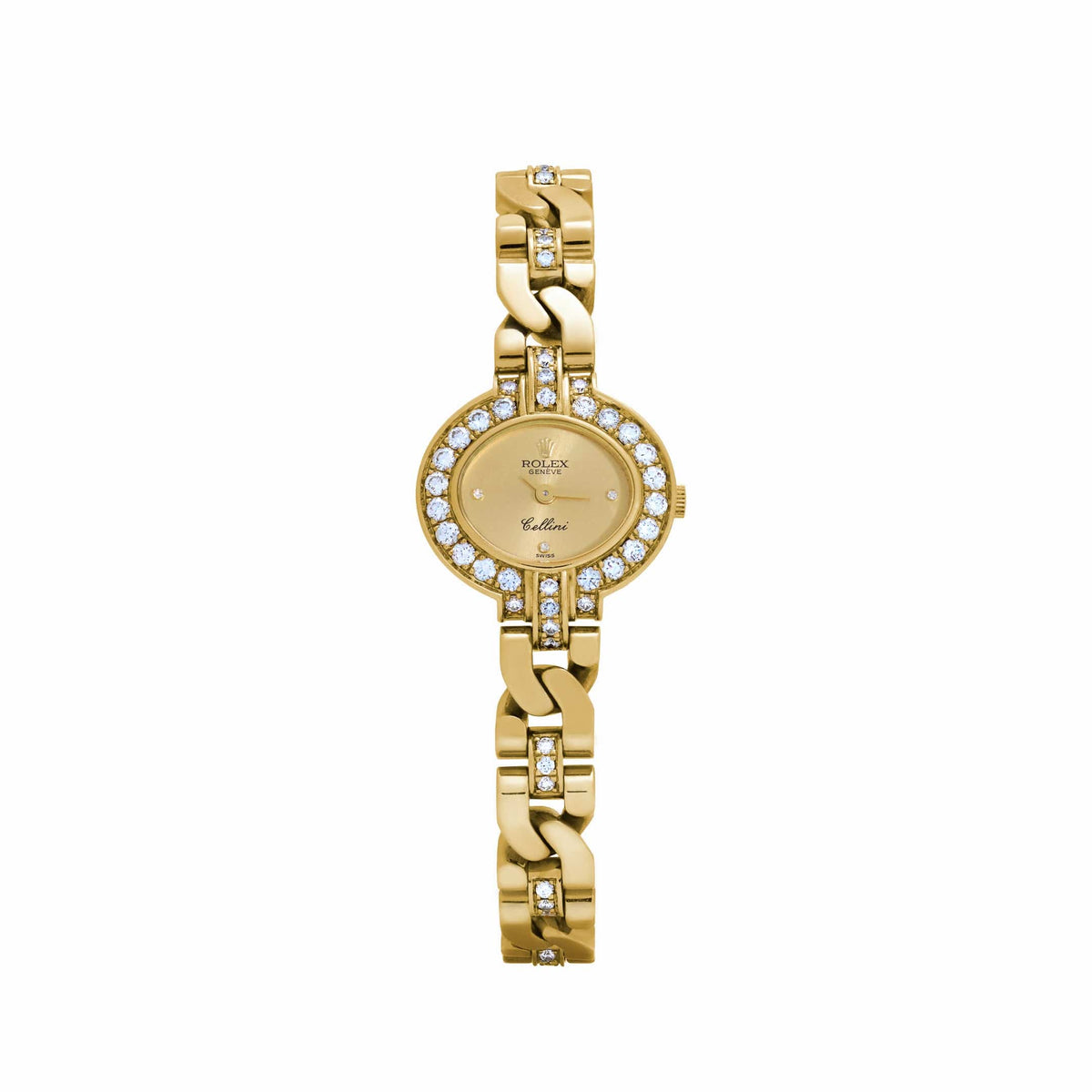 Rolex Cellini 2435 'Ladies' Yellow Gold Champagne Diamond Dial Diamond Bezel