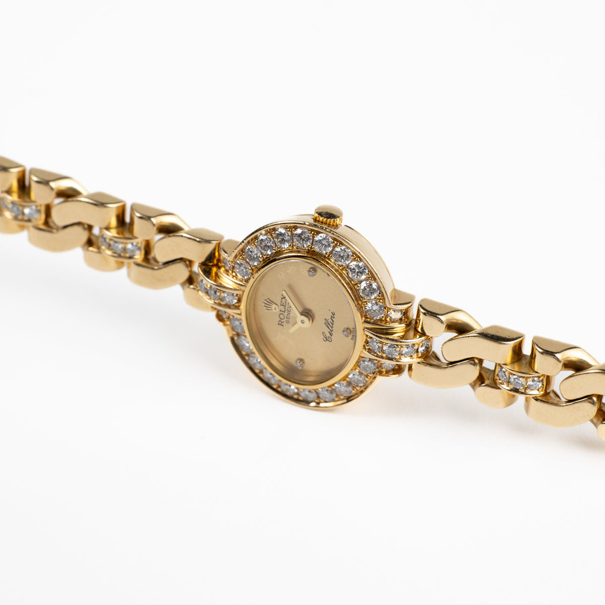 Rolex Cellini 2435 'Ladies' Yellow Gold Champagne Diamond Dial Diamond Bezel