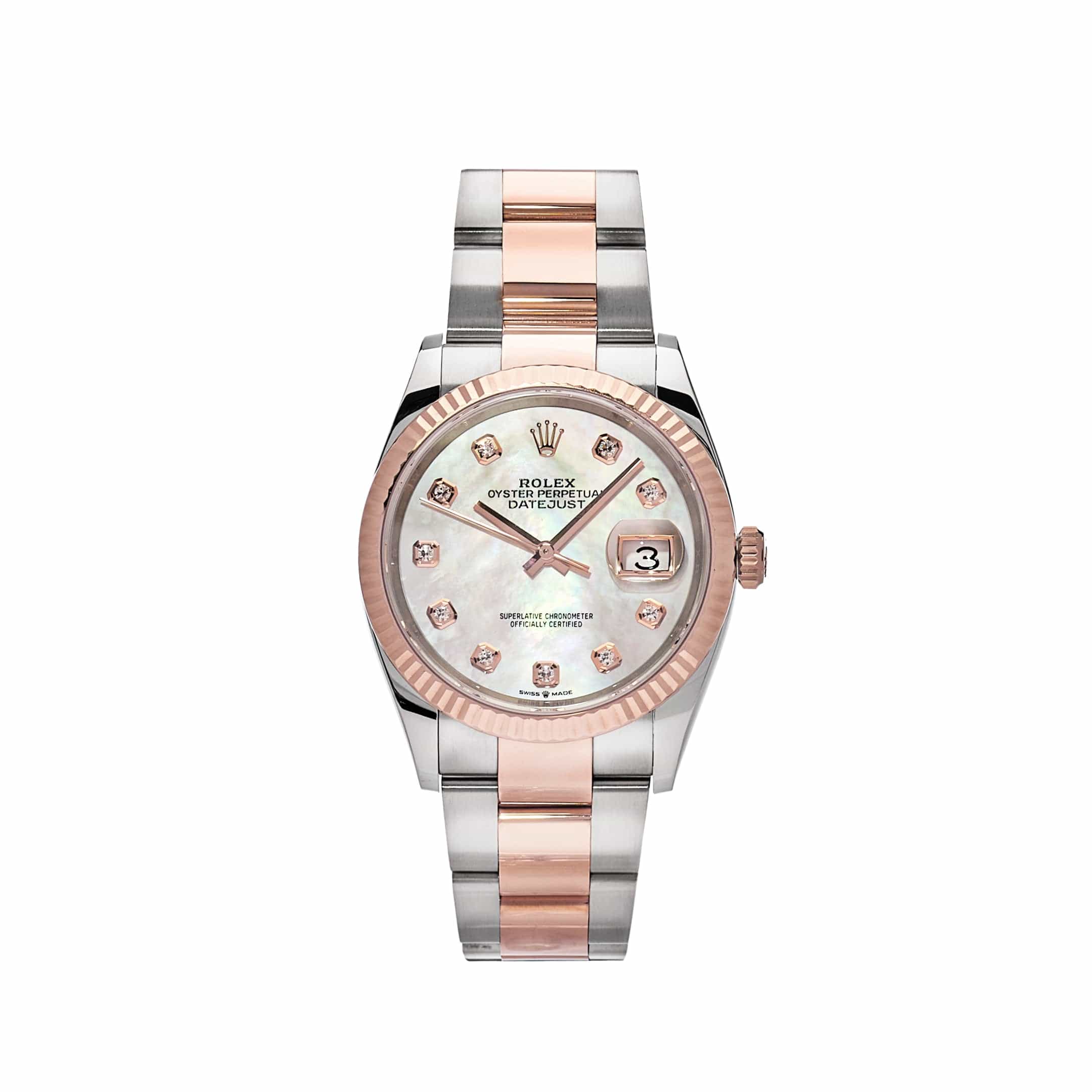 Rolex Datejust 36 126231 Rose Gold Stainless Steel Mother of Pearl Diamond Dial