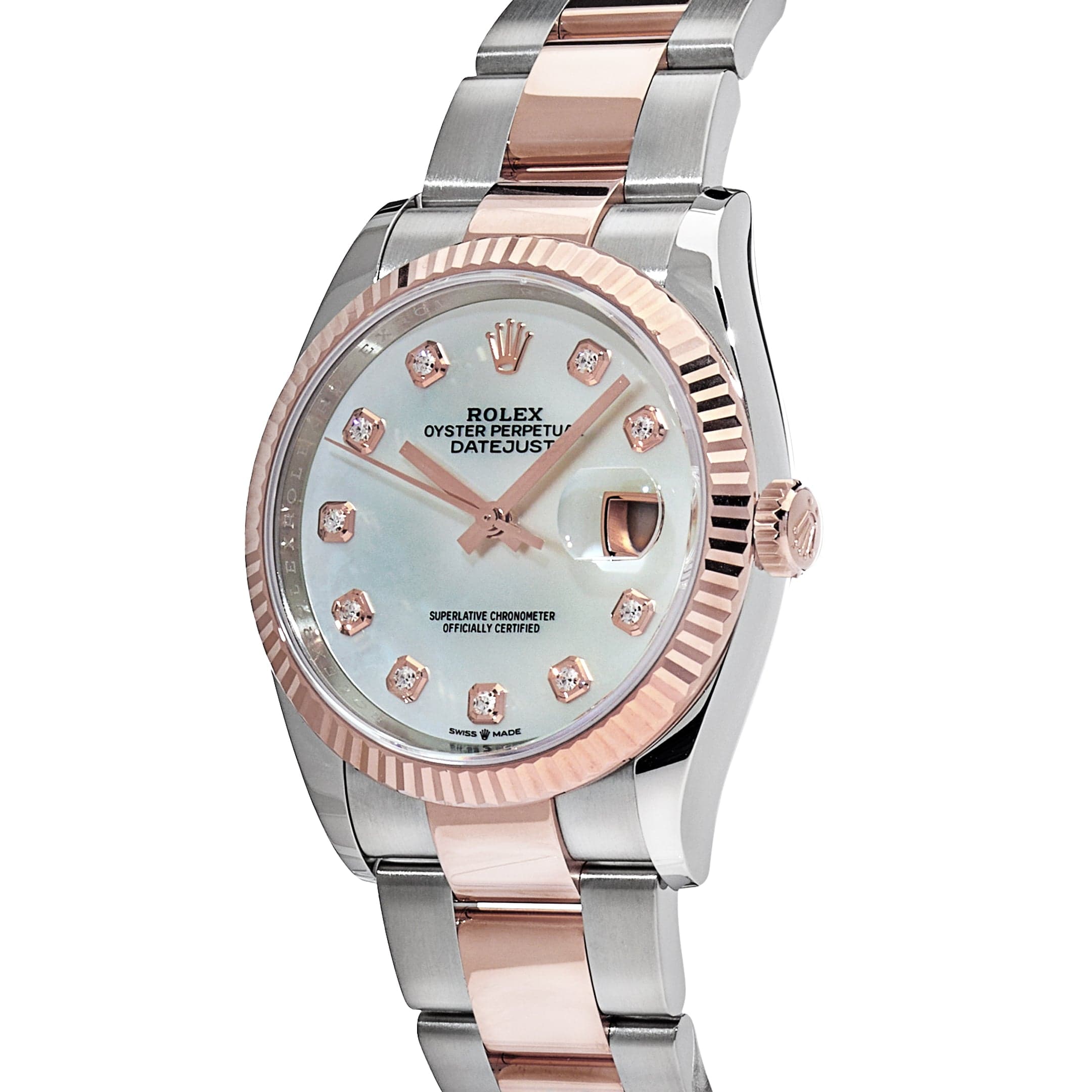 Rolex Datejust 36 126231 Rose Gold Stainless Steel Mother of Pearl Diamond Dial