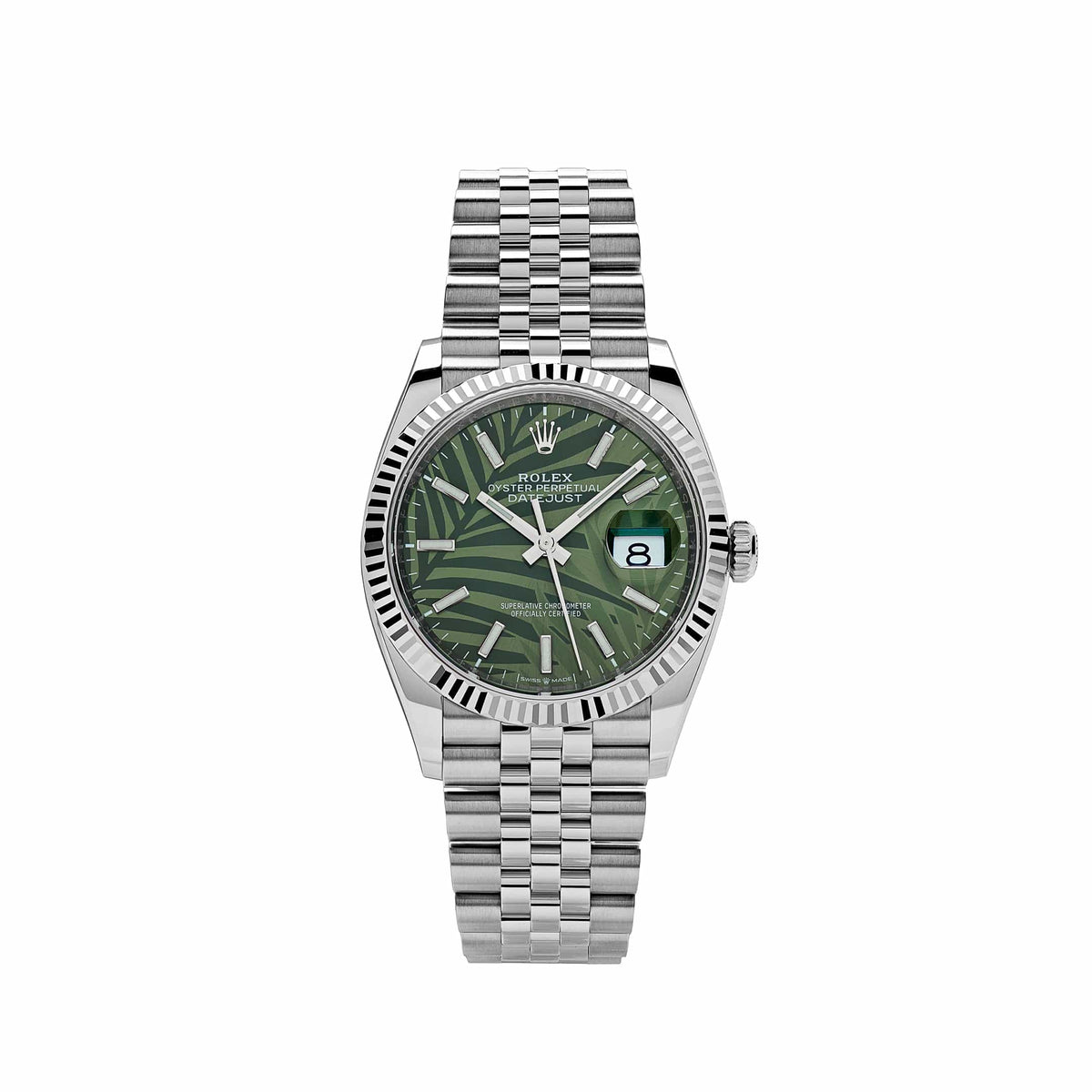 Rolex Datejust 36 126234 Stainless Steel Olive Green Palm Motif Dial
