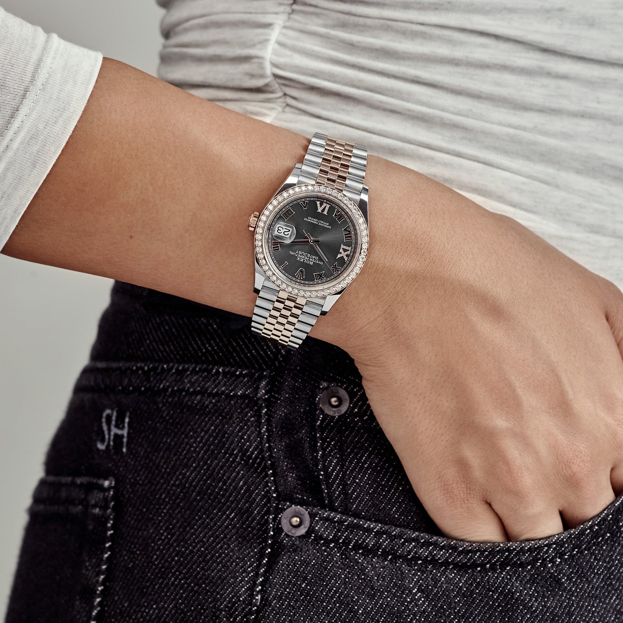 Rolex Datejust 126281RBR Rose Gold Stainless Steel Slate Diamond Dial Diamond Bezel (2025)