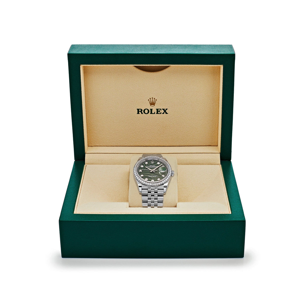 Rolex Datejust 36 126284RBR Stainless Steel Green Palm Frond Diamond Dial Diamond Bezel