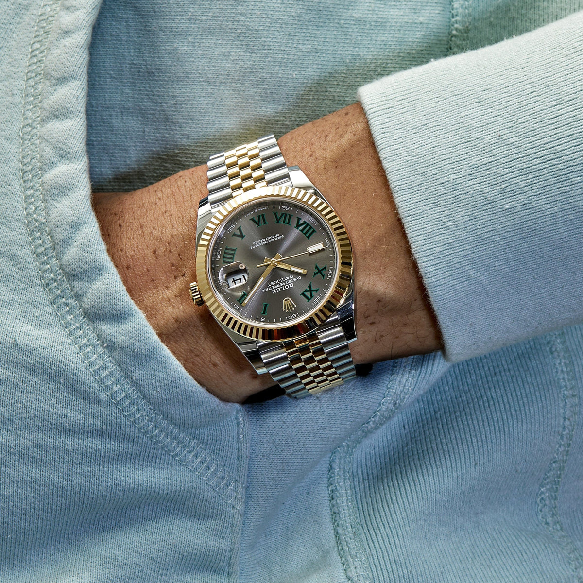 Rolex Datejust 41 126333 Wimbledon Yellow Gold Stainless Steel Slate Dial Jubilee