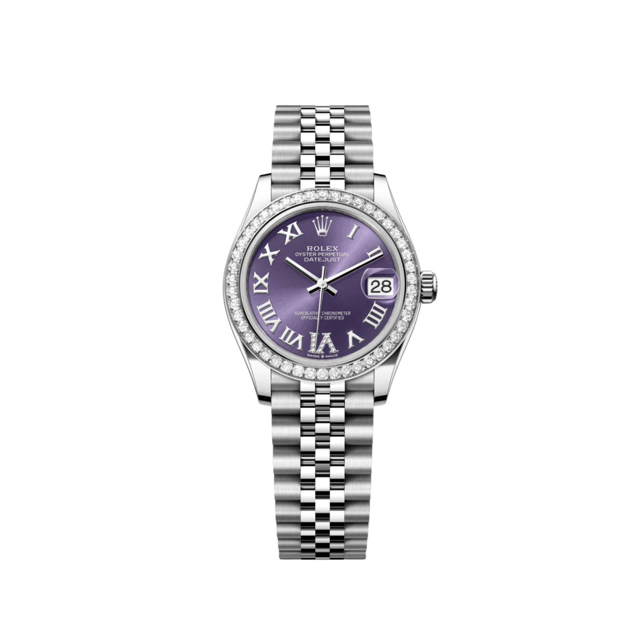 Rolex Datejust 31 278384RBR 'Ladies' Stainless Steel Diamond Bezel Violet Roman Dial Jubilee