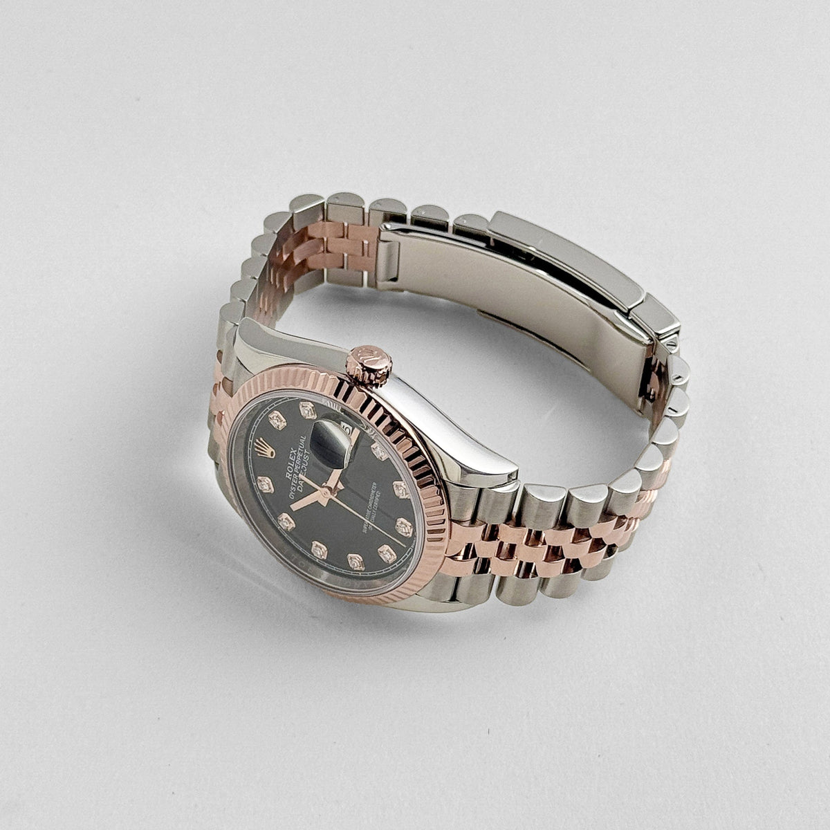 Rolex Datejust 36 126231 Rose Gold Stainless Steel Black Diamond Dial