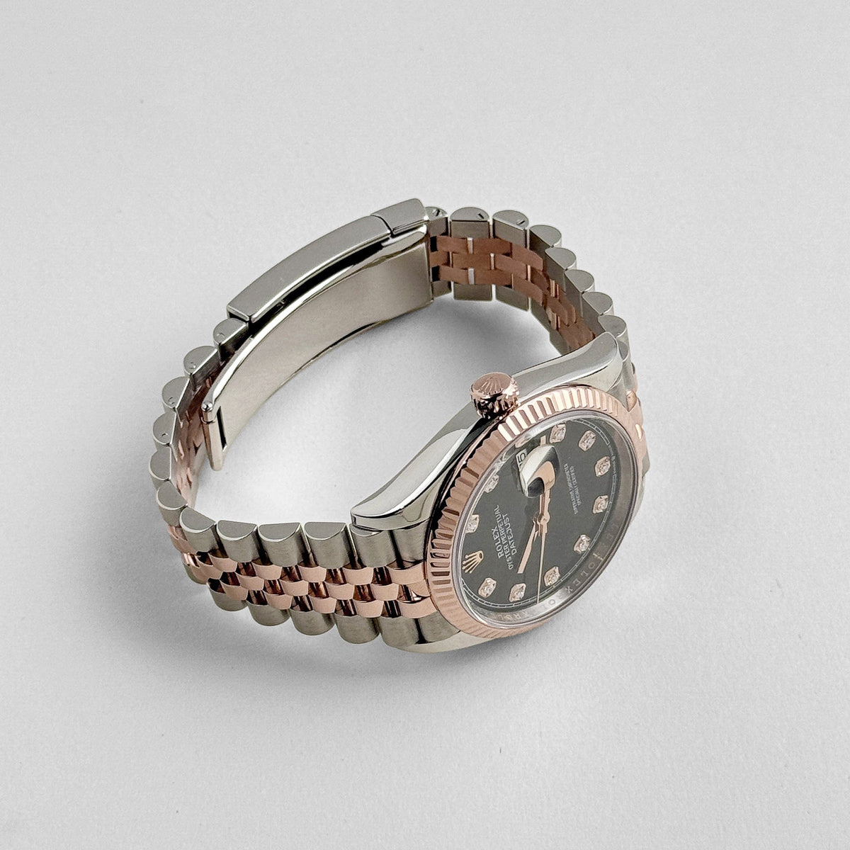 Rolex Datejust 36 126231 Rose Gold Stainless Steel Black Diamond Dial