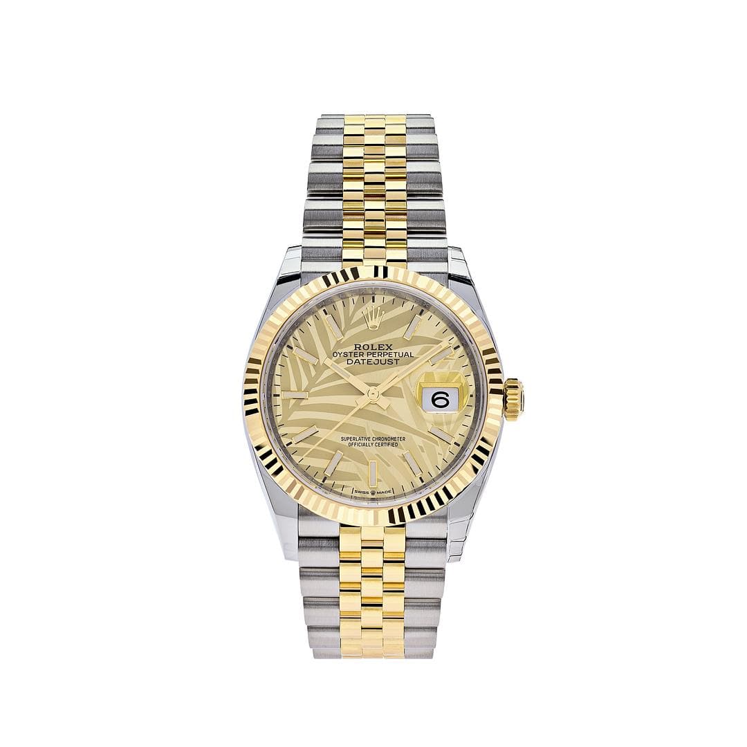 Rolex Datejust 36 126233 Stainless Steel Yellow Gold Palm Motif Dial Jubilee