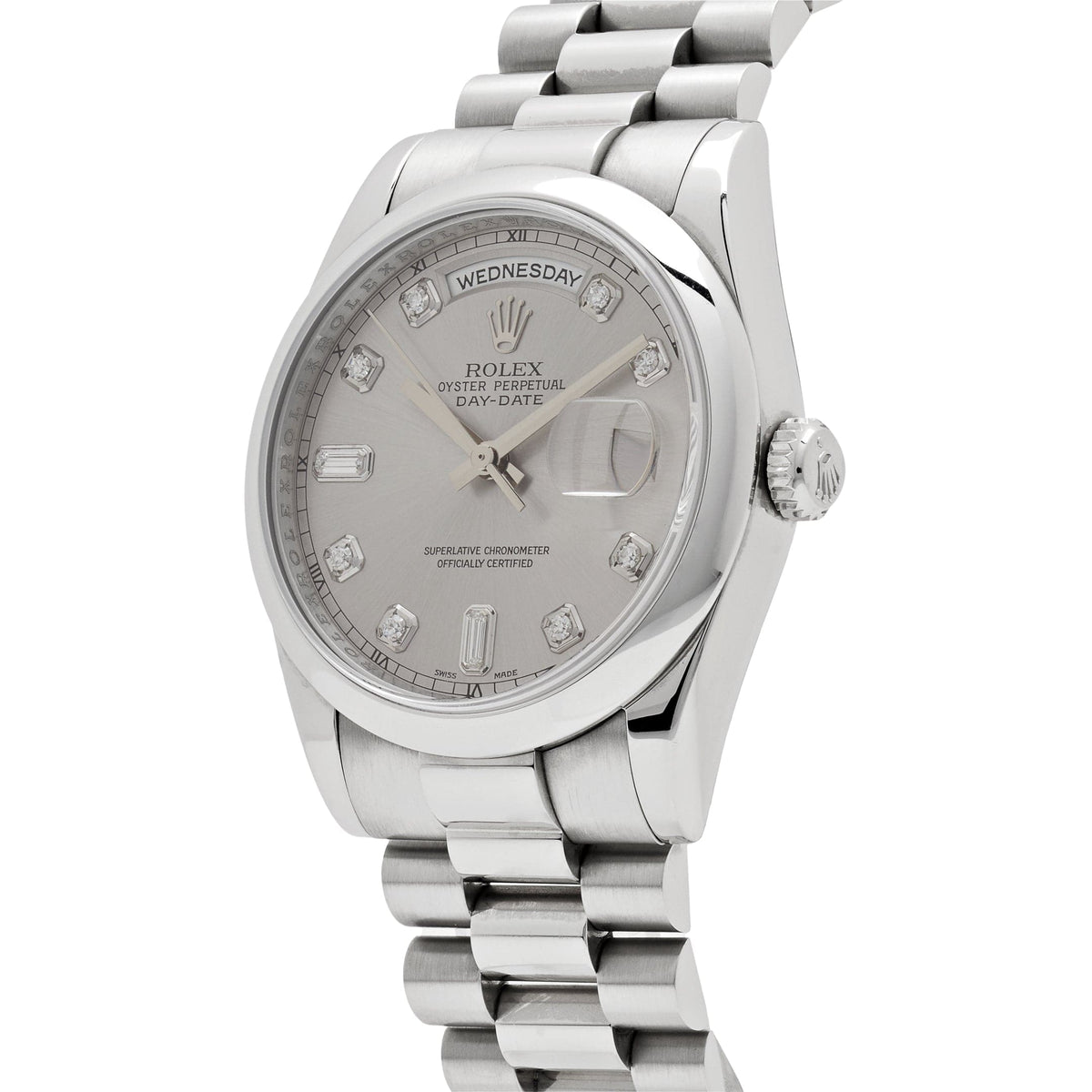 Rolex Day-Date ?36 118206 Platinum Silver Diamond Dial