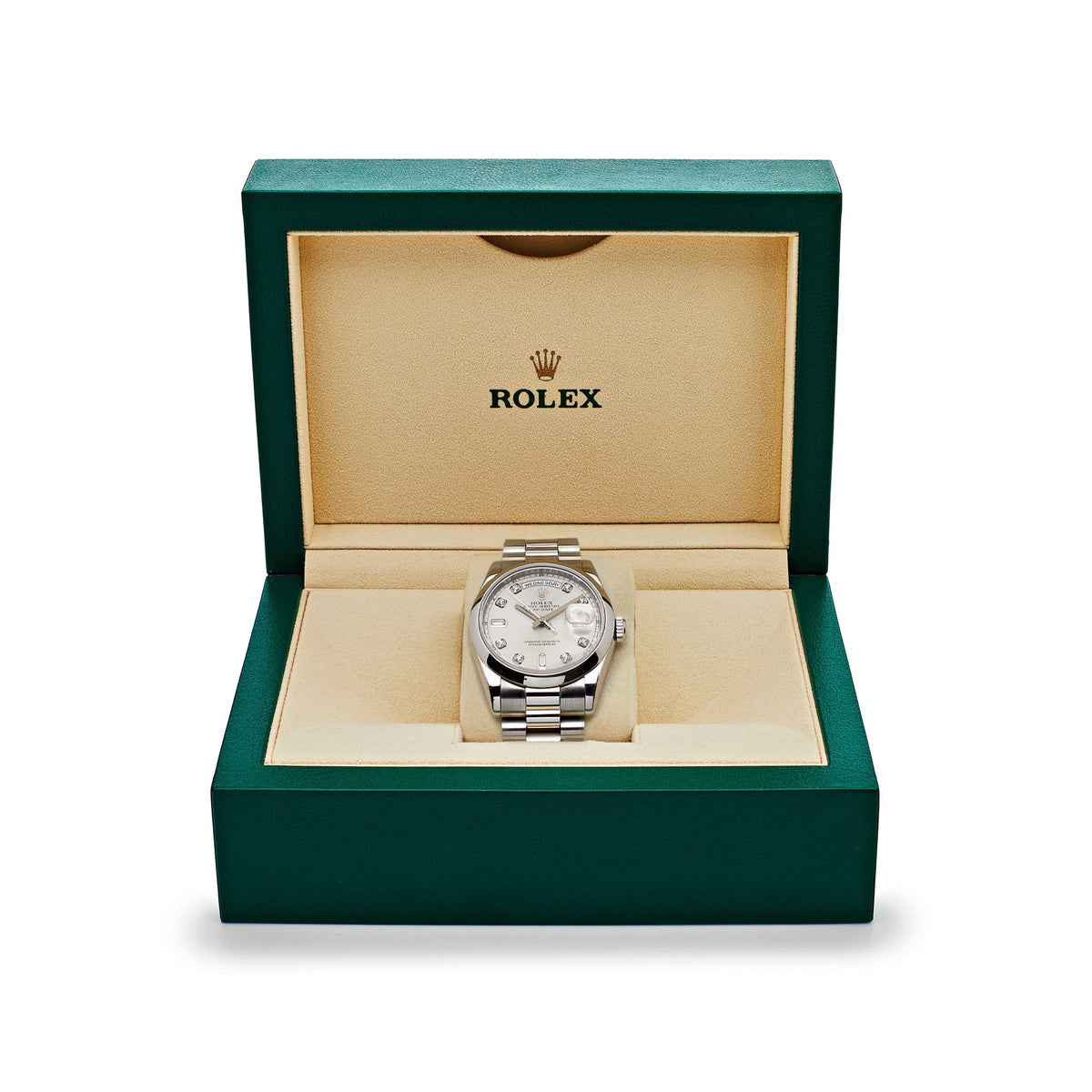 Rolex Day-Date ?36 118206 Platinum Silver Diamond Dial