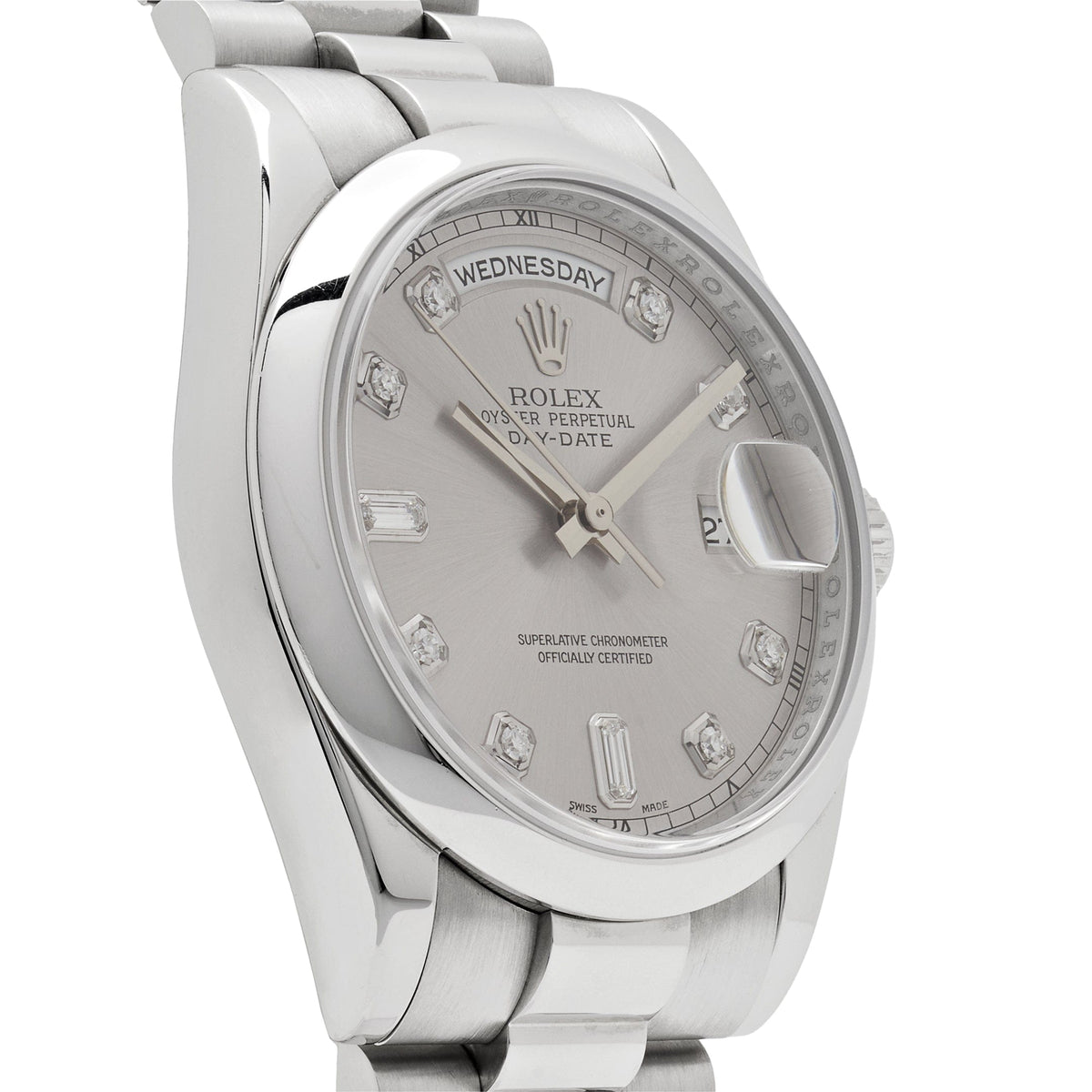 Rolex Day-Date ?36 118206 Platinum Silver Diamond Dial