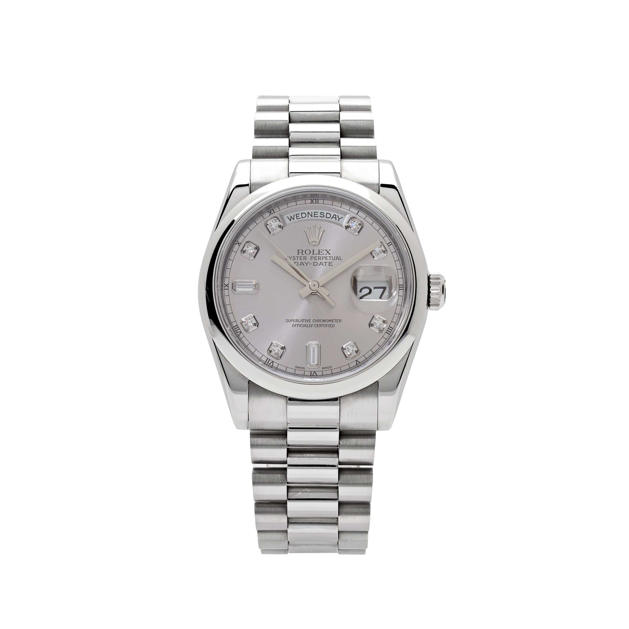 Rolex Day-Date ?36 118206 Platinum Silver Diamond Dial