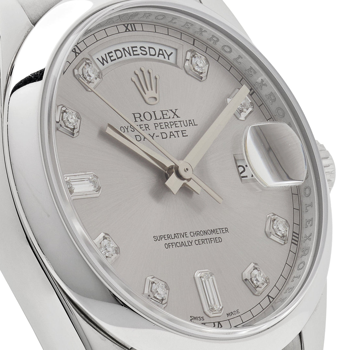 Rolex Day-Date ?36 118206 Platinum Silver Diamond Dial