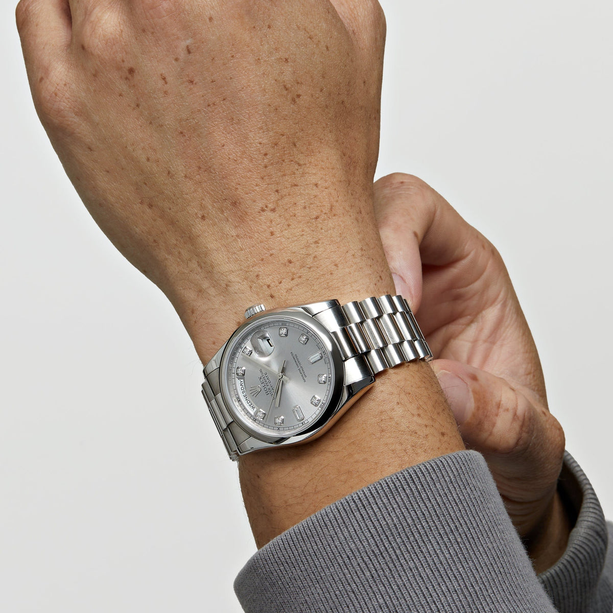 Rolex Day-Date ?36 118206 Platinum Silver Diamond Dial