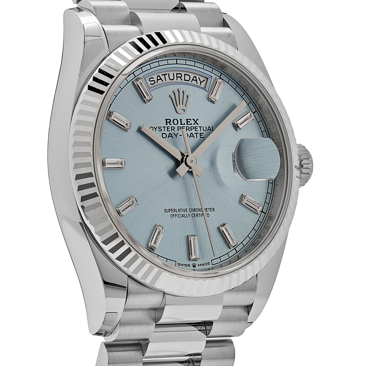 Rolex Day-Date 36 128236 Platinum Ice Blue Baguette Dial