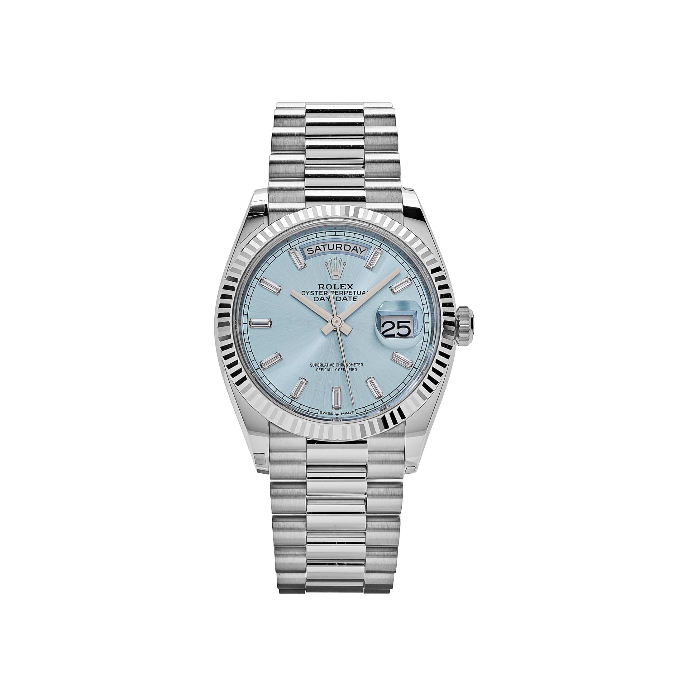 Rolex Day-Date 36 128236 Platinum Ice Blue Baguette Dial