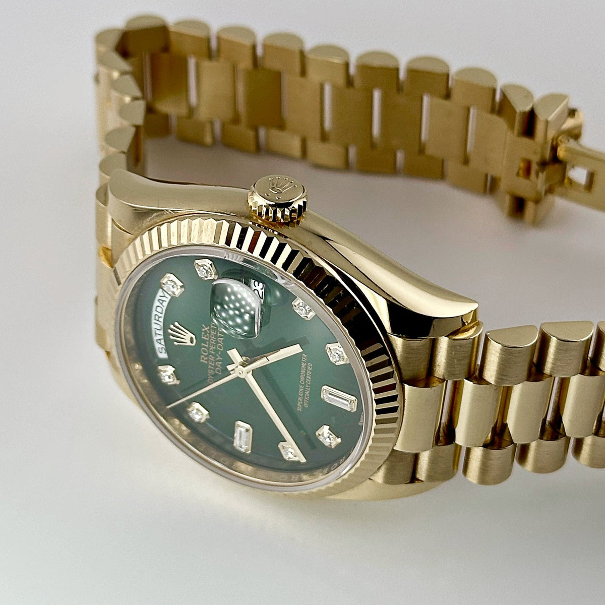 Rolex Day-Date 36 128238 Yellow Gold Green Ombré Diamond Dial