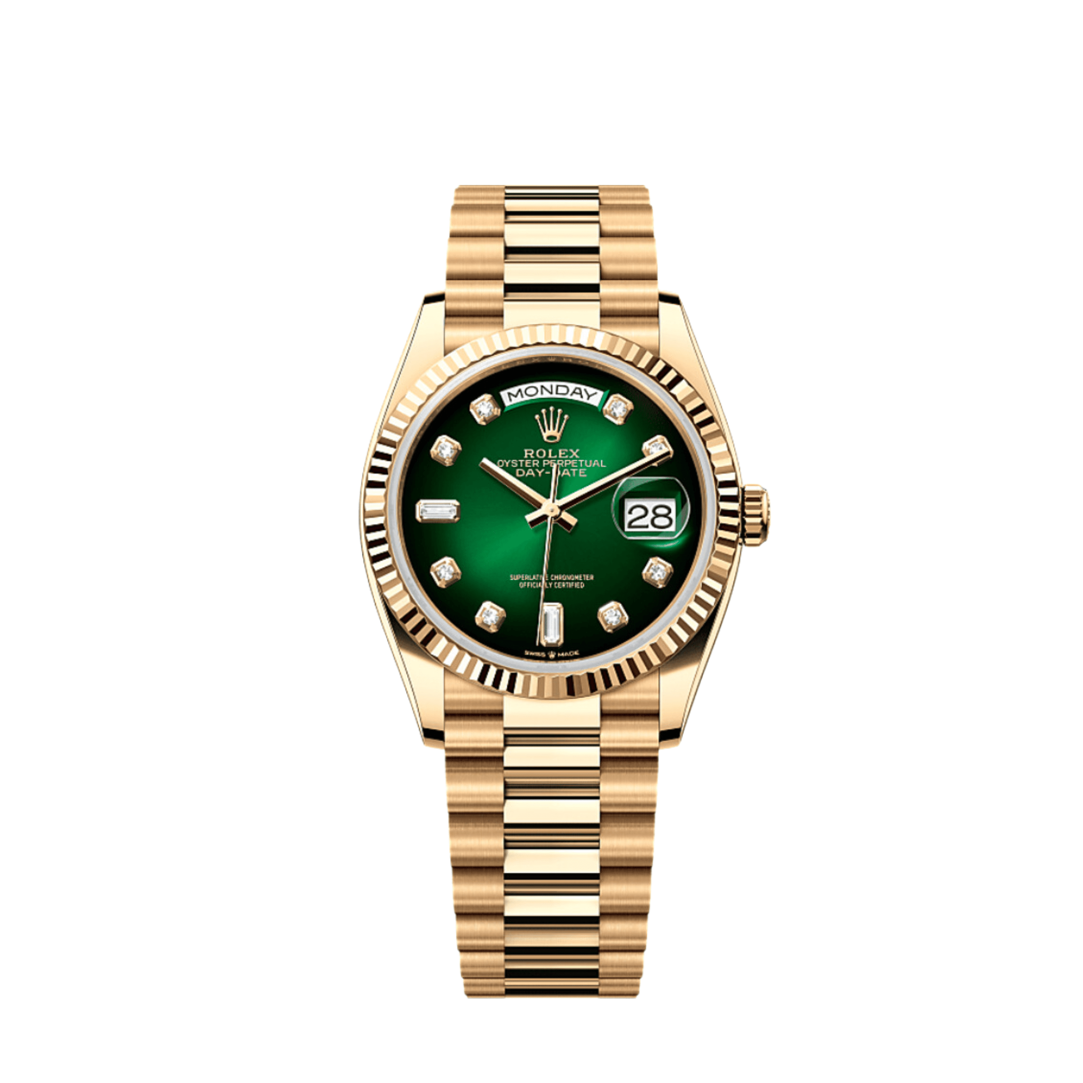 Rolex Day-Date 36 128238 Yellow Gold Green Diamond Dial (2025)