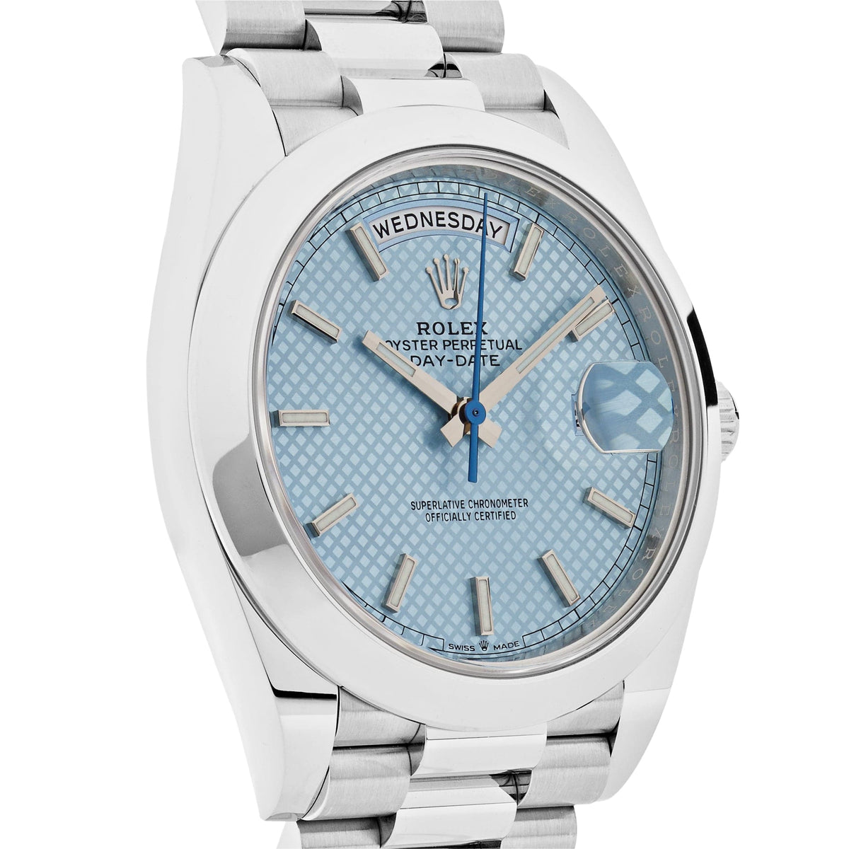 Rolex Day-Date 228206 40 Platinum Ice Blue Diagonal Motif Dial