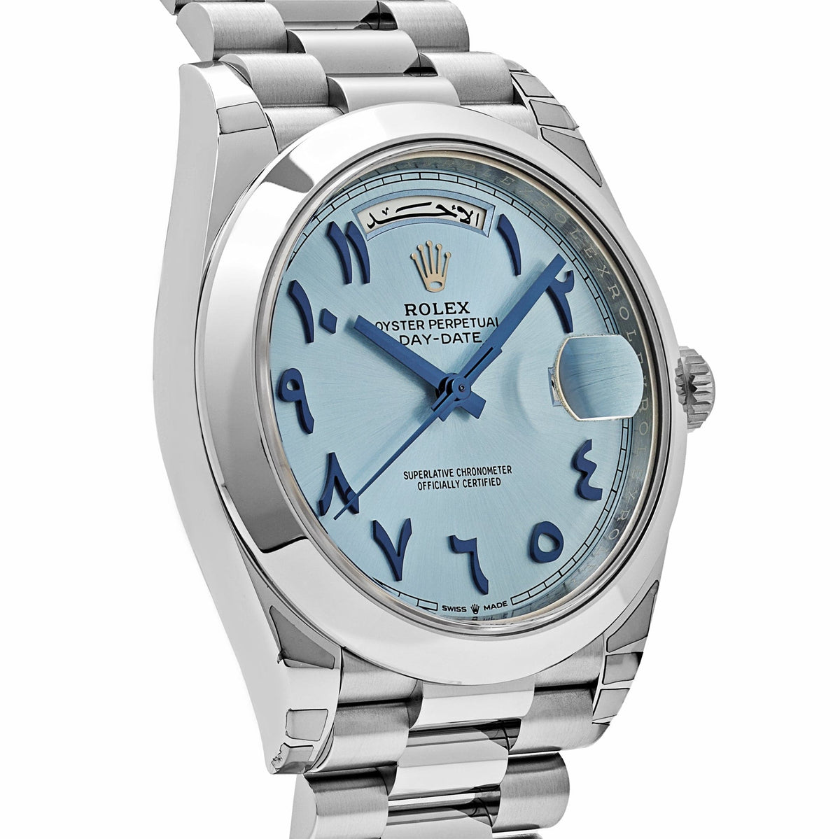 Rolex Day-Date 40 228206  Platinum Ice Blue Arabic Dial Smooth Dial