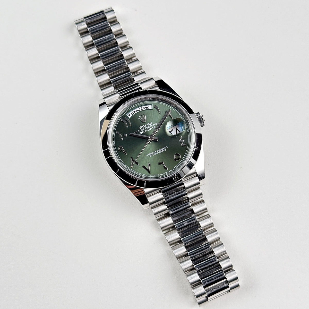 Rolex Day-Date 40 228206 Platinum Olive Green Arabic Dial