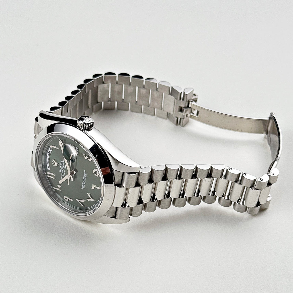 Rolex Day-Date 40 228206 Platinum Olive Green Arabic Dial