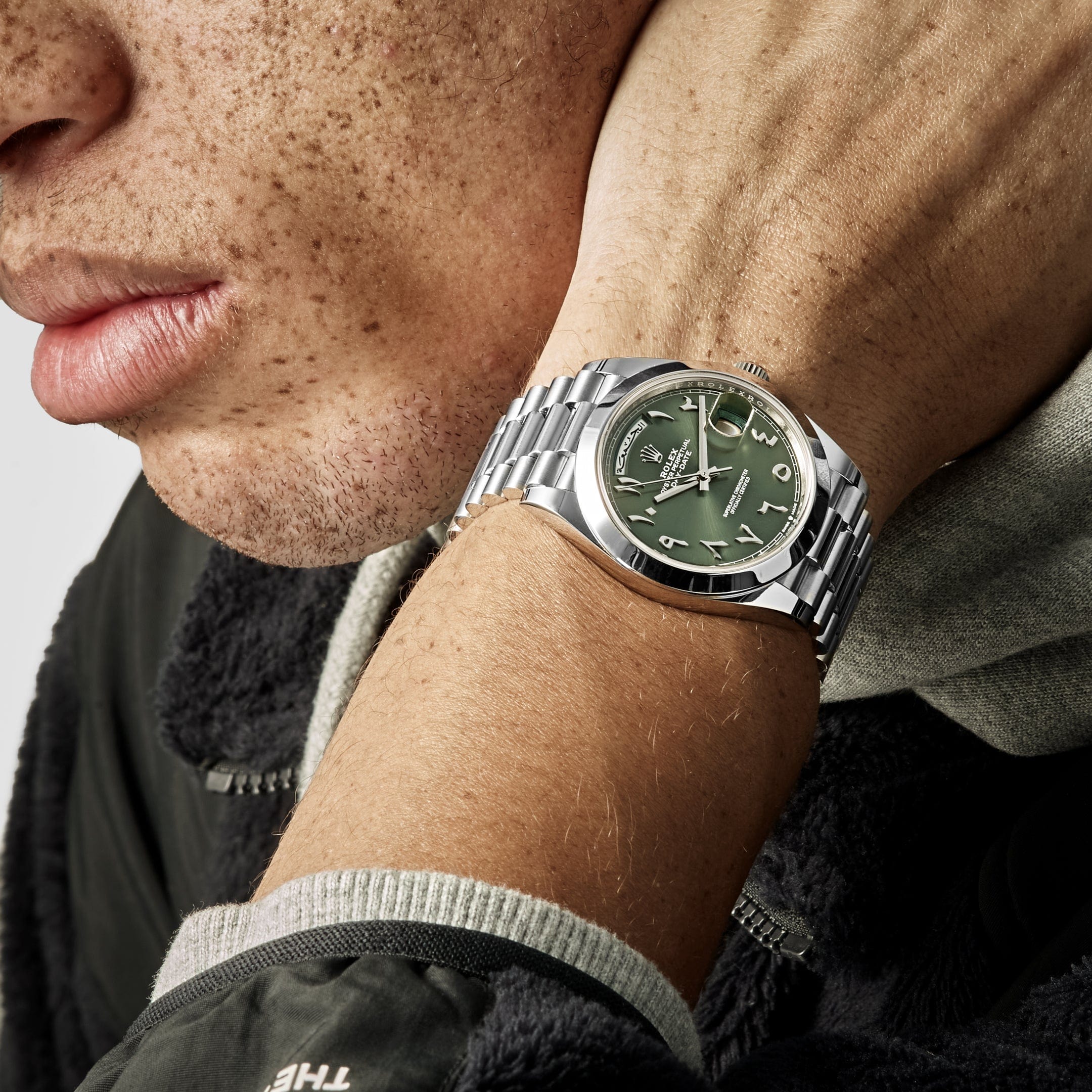 Rolex Day-Date 40 228206 Platinum Olive Green Arabic Dial