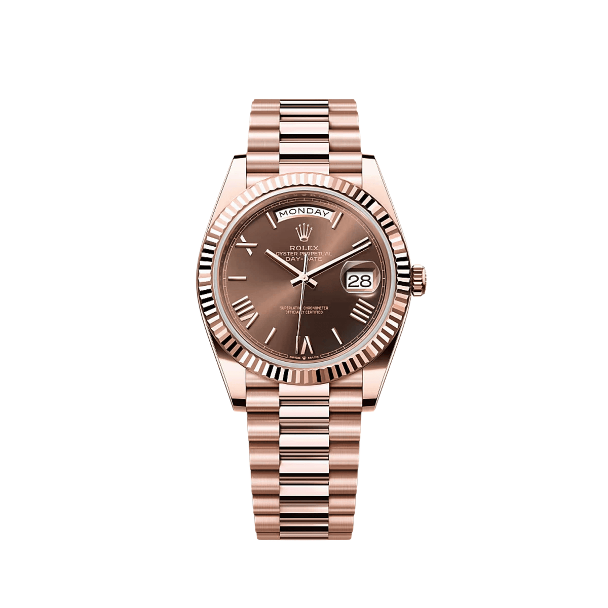 Rolex Day-Date 40 228235 Rose Gold Chocolate Roman Numerals Dial