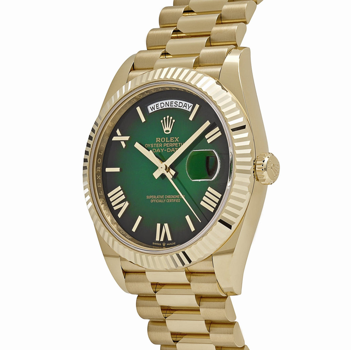 Rolex Day-Date 40 228238 Yellow Gold Green Ombre Roman Numerals Dial (2025)