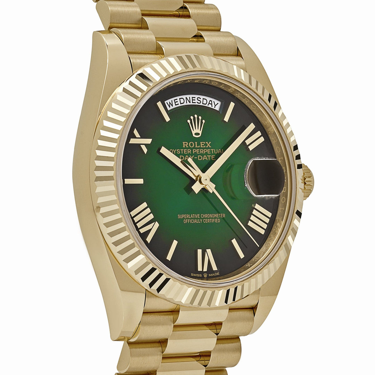 Rolex Day-Date 40 228238 Yellow Gold Green Ombre Roman Numerals Dial (2025)