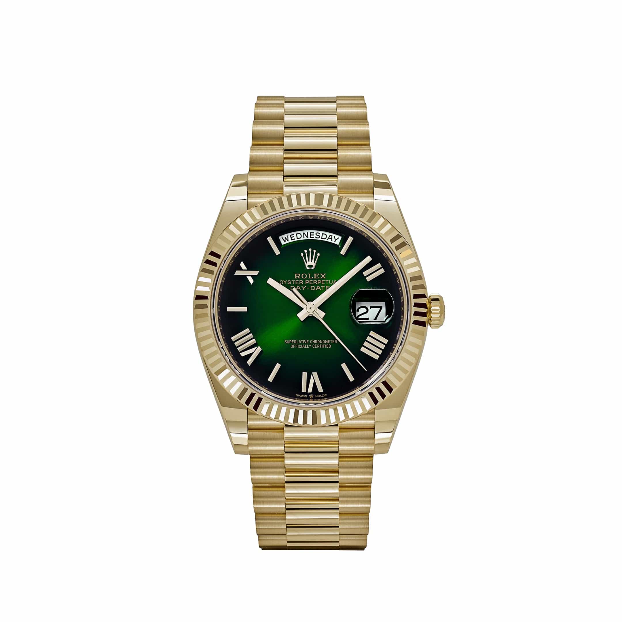 Rolex Day-Date 40 228238 Yellow Gold Green Ombre Roman Numerals Dial (2025)