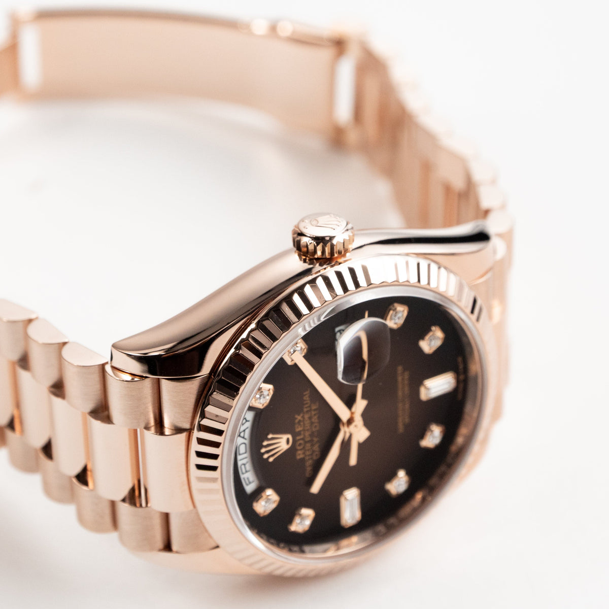 Rolex Day-Date 36 128235 Rose Gold Brown Ombre Diamond Dial (2022)