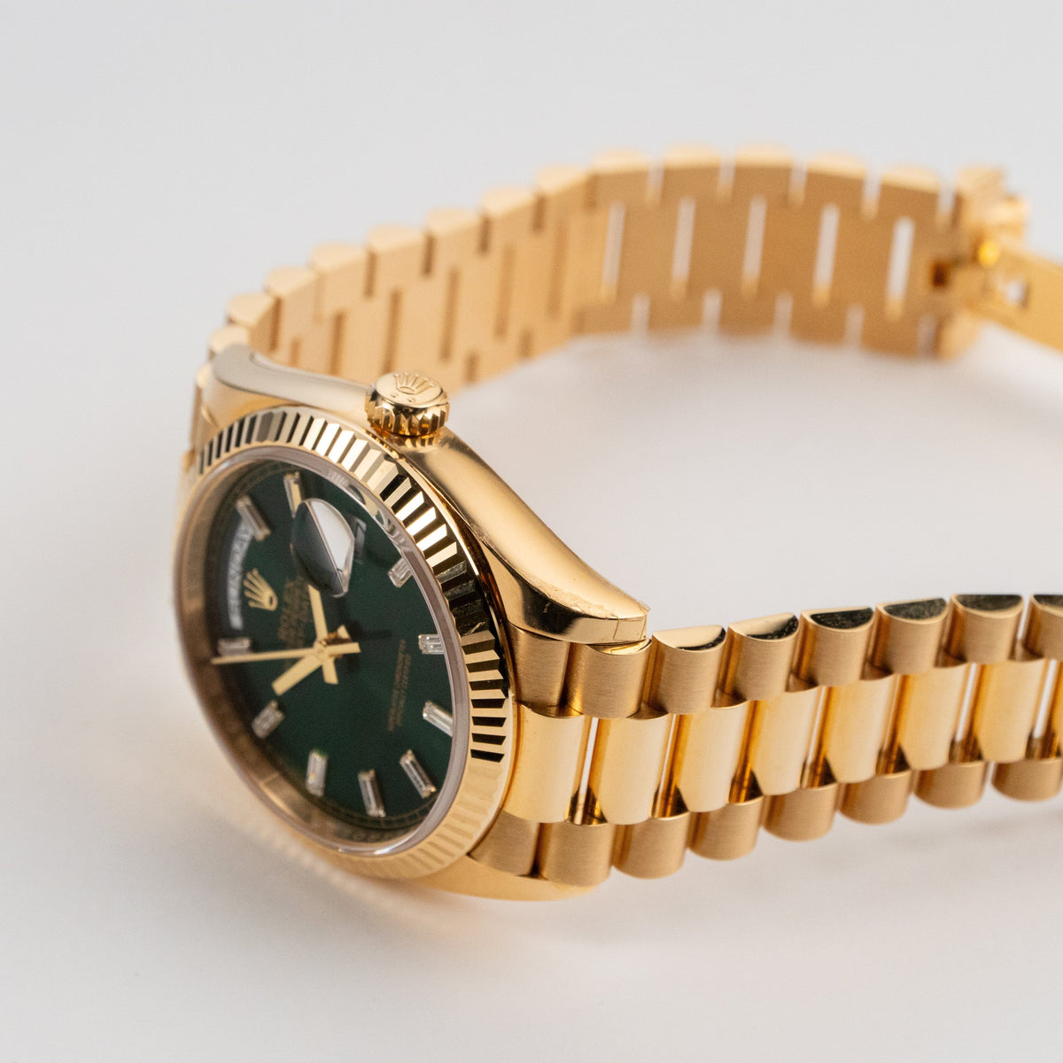 Rolex Day-Date 36 128238 Yellow Gold Green Diamond Baguette Dial (2025)