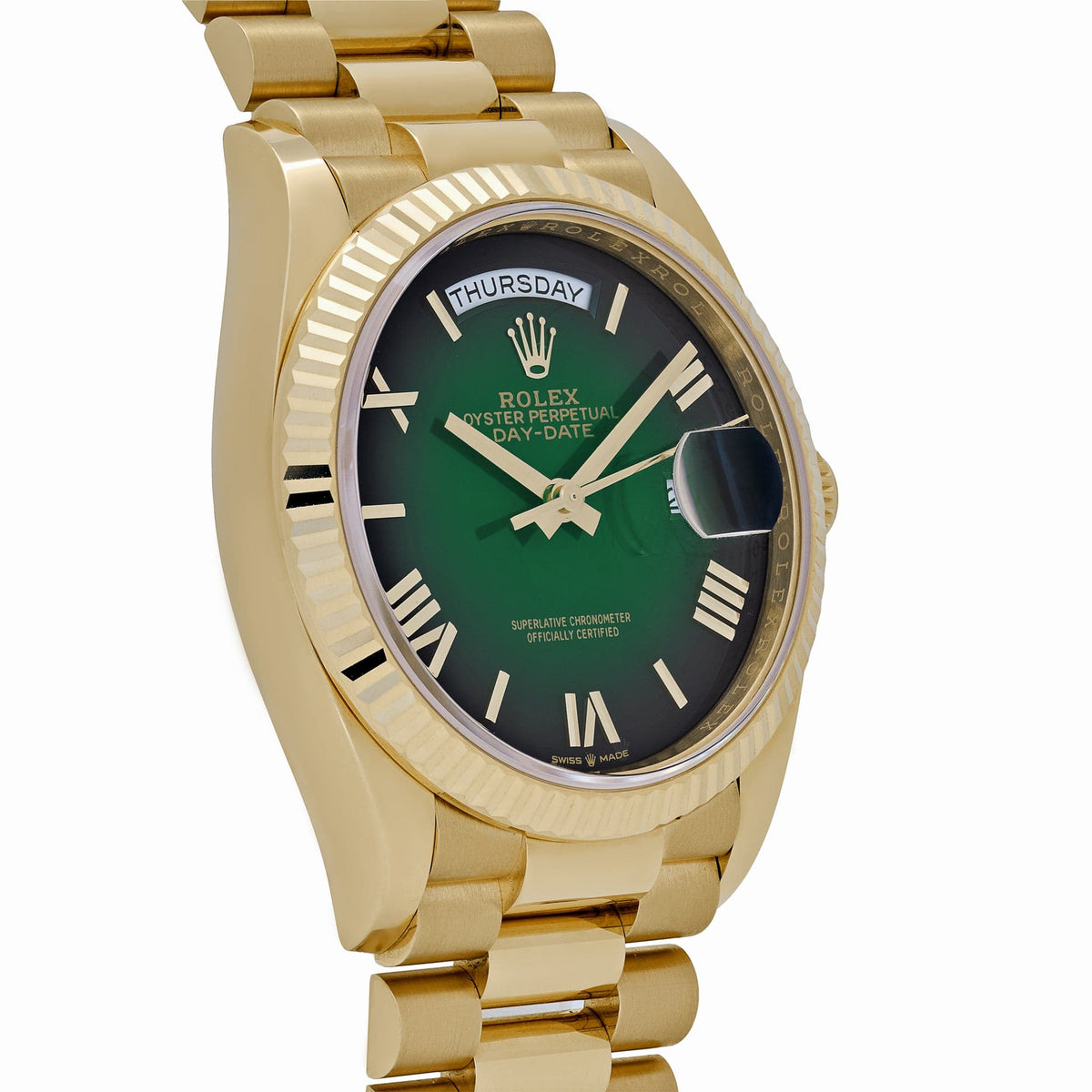 Rolex Day-Date 36 128238 Yellow Gold Green Ombre Roman Numeral Dial (2025)