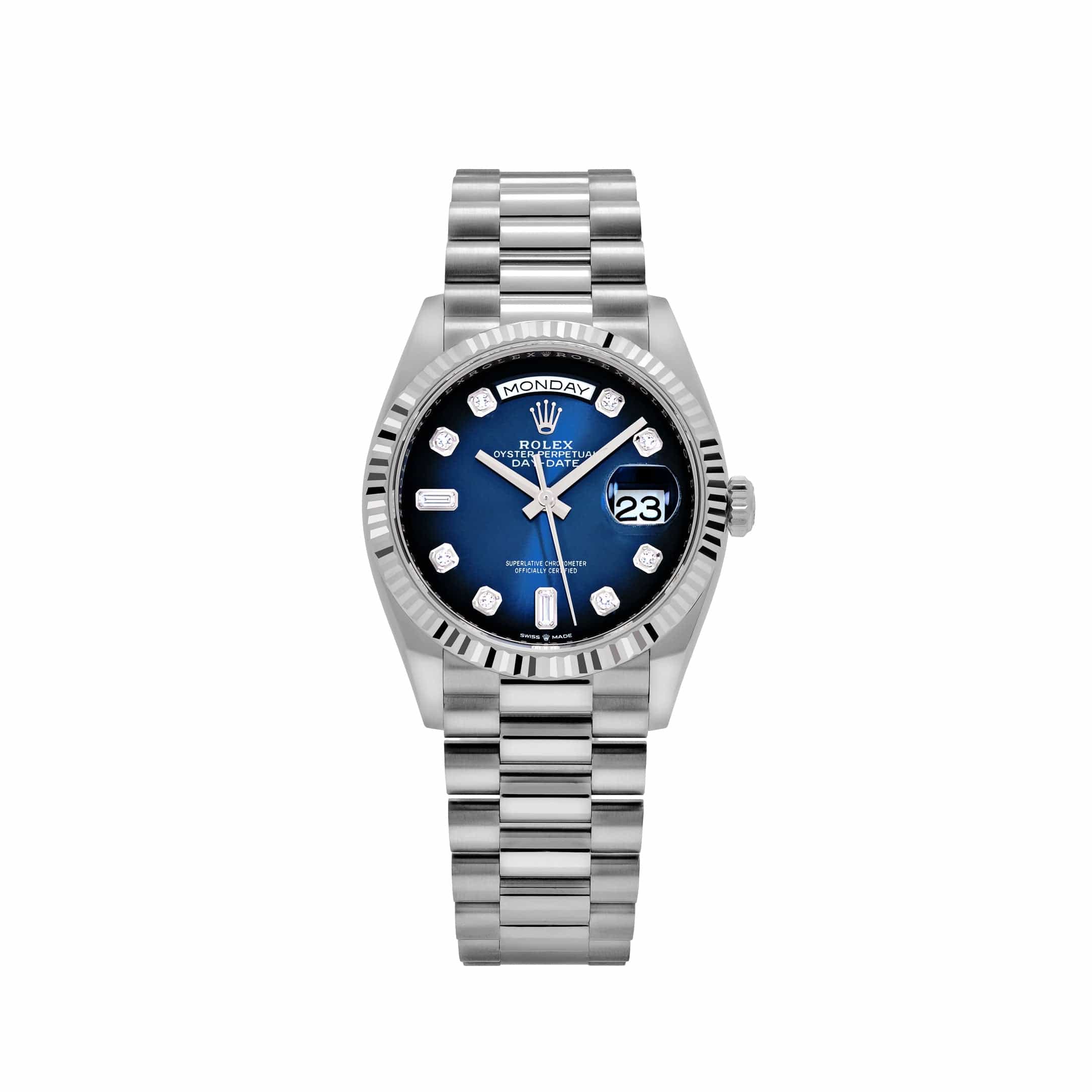 Rolex Day-Date 36 128239 White Gold Blue Ombre Diamond Dial