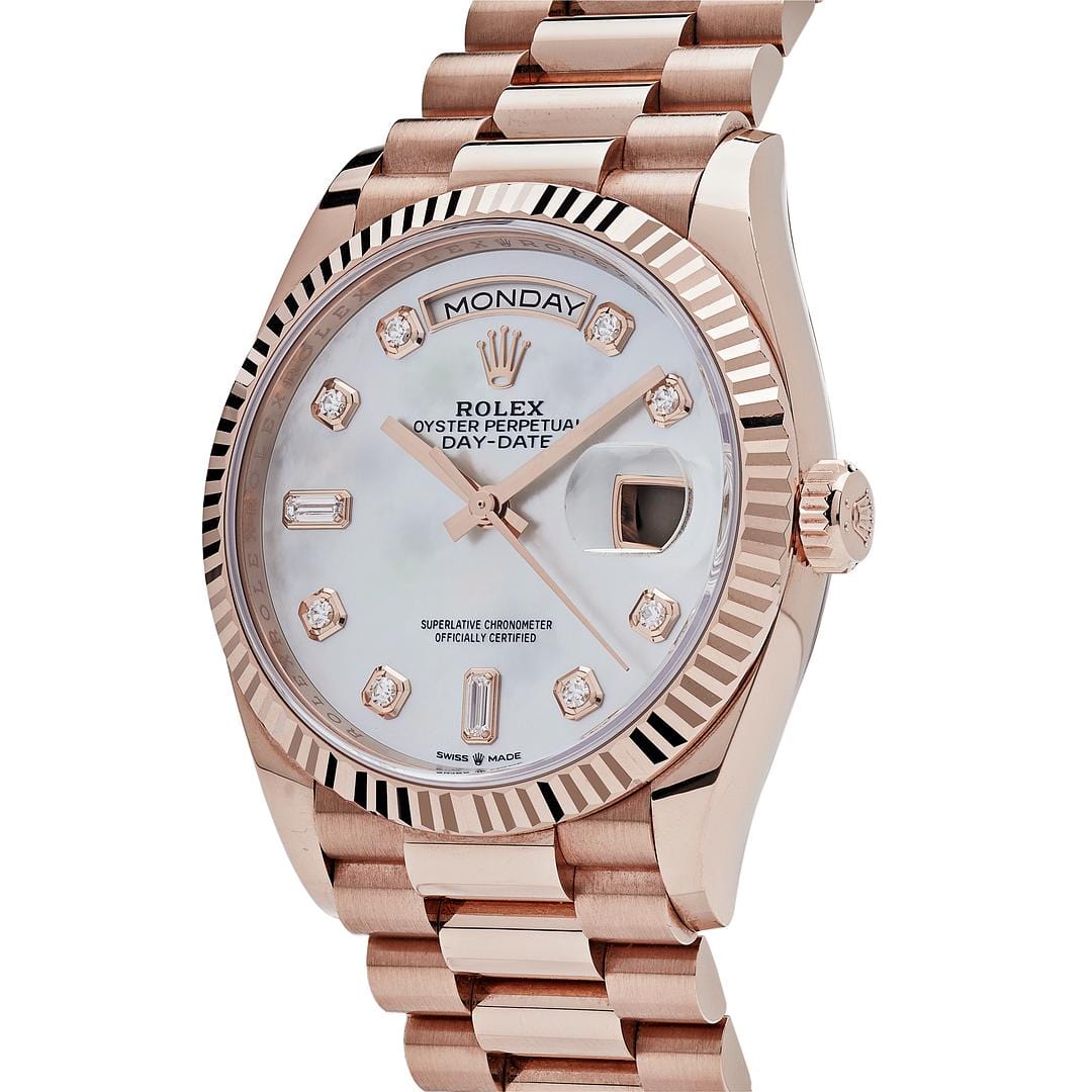 Rolex Day-Date 36 128235 Rose Gold Mother of Pearl Diamond Dial