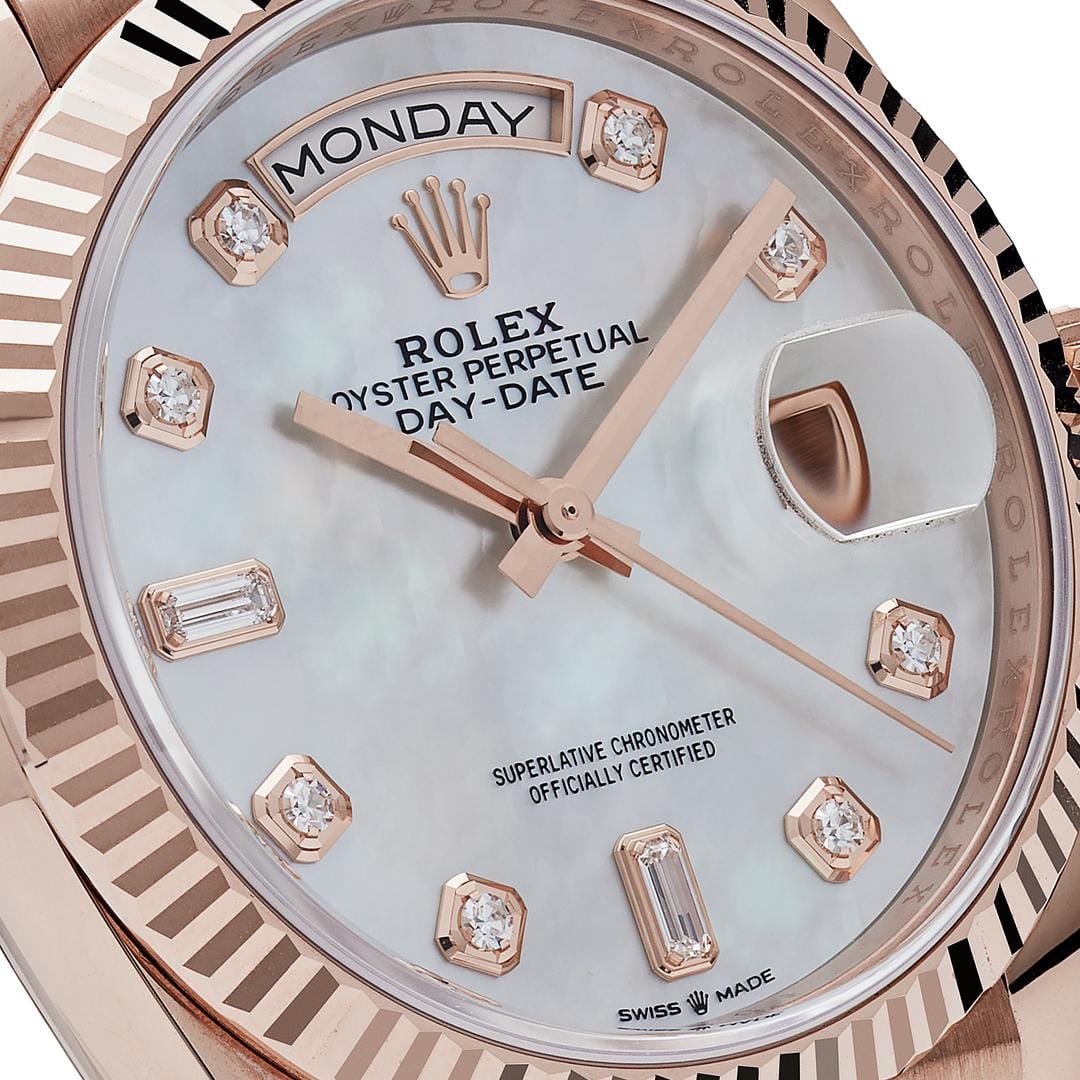 Rolex Day-Date 36 128235 Rose Gold Mother of Pearl Diamond Dial