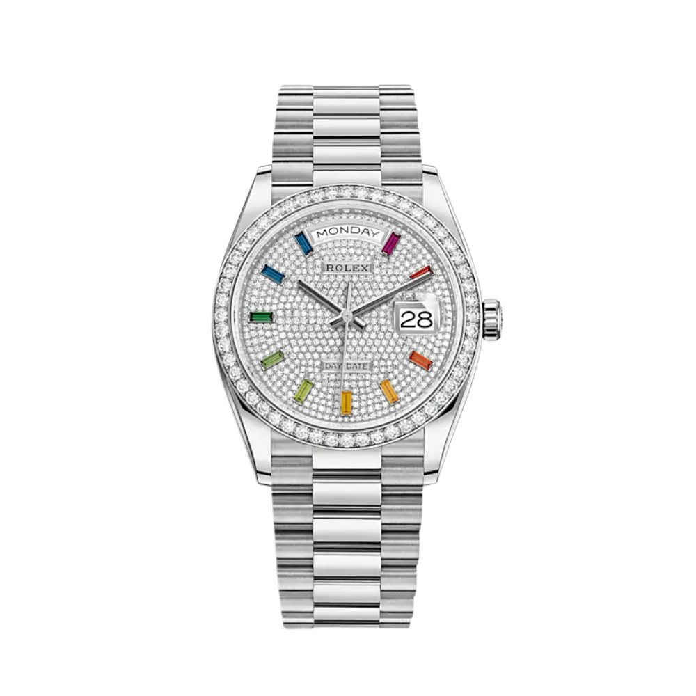 Rolex Day-Date 36 128349RBR White Gold Diamond Bezel Diamond-Paved Dial