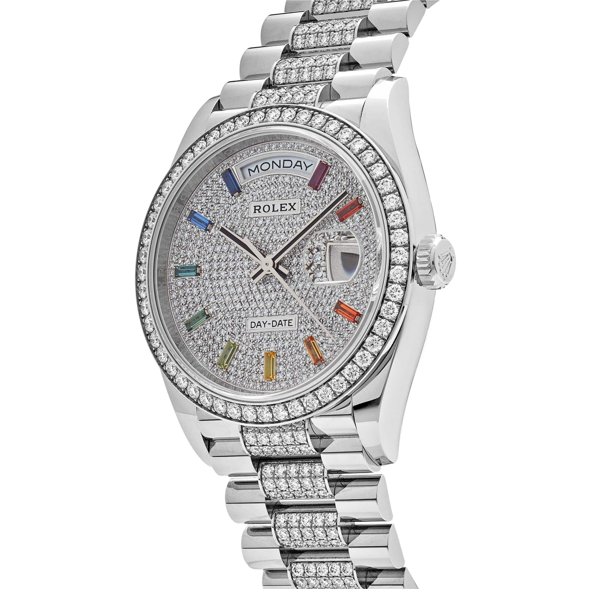 Rolex Day-Date 36 128349RBR White Gold Diamond Bezel Diamond-Paved Set