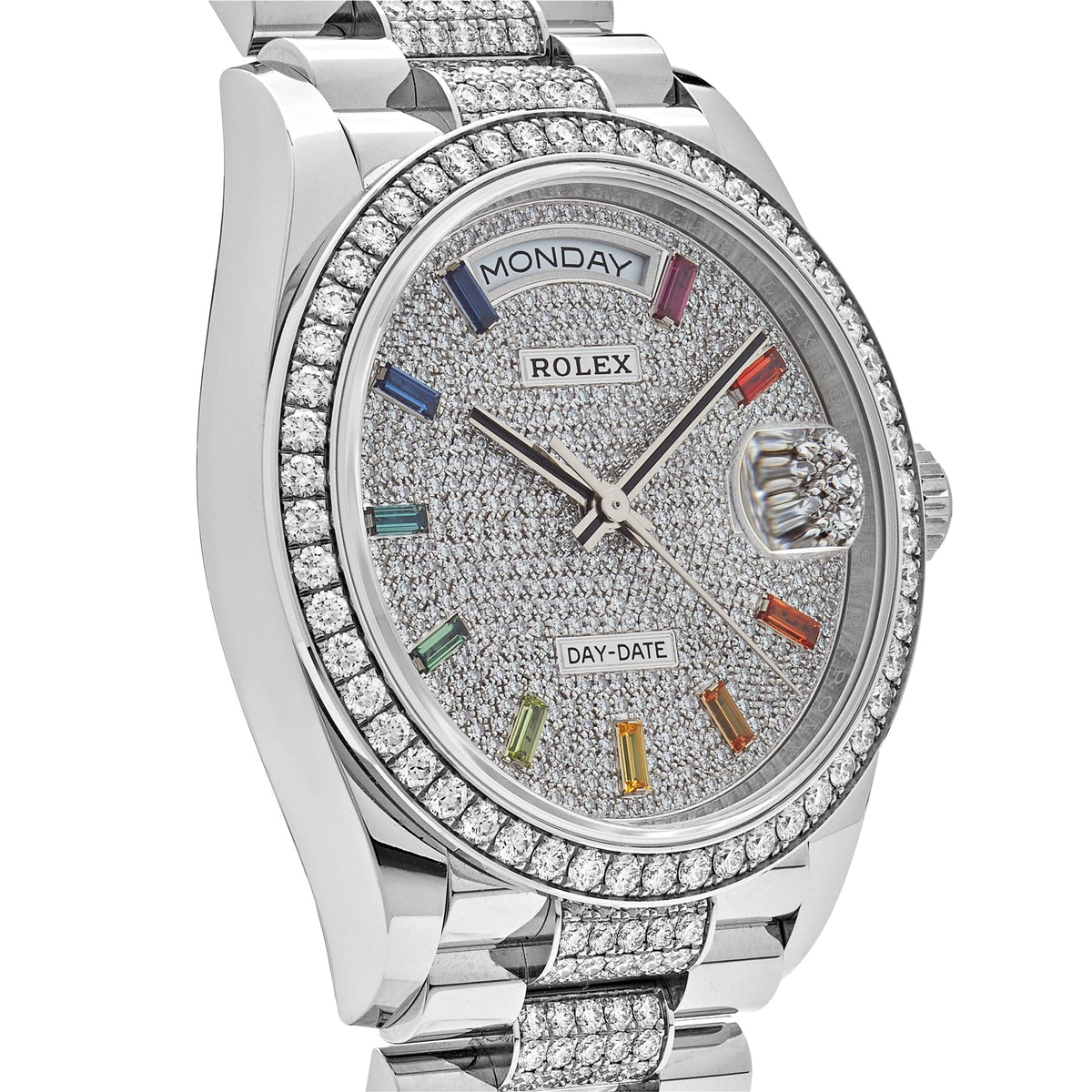 Rolex Day-Date 36 128349RBR White Gold Diamond Bezel Diamond-Paved Set