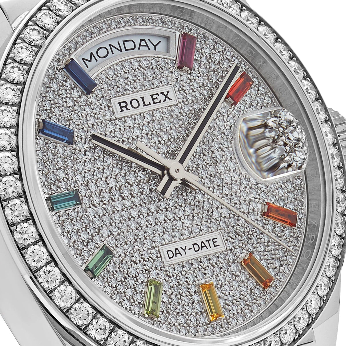 Rolex Day-Date 36 128349RBR White Gold Diamond Bezel Diamond-Paved Set