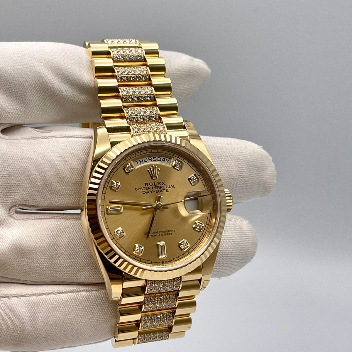 Rolex Day-Date 36 128238 Yellow Gold Champagne Diamond Dial